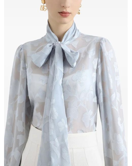 Dolce & Gabbana Blue Floral-Print Silk Blouse