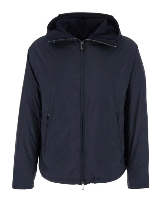 Emporio Armani Blue Hooded Zip-Front Jacket for men