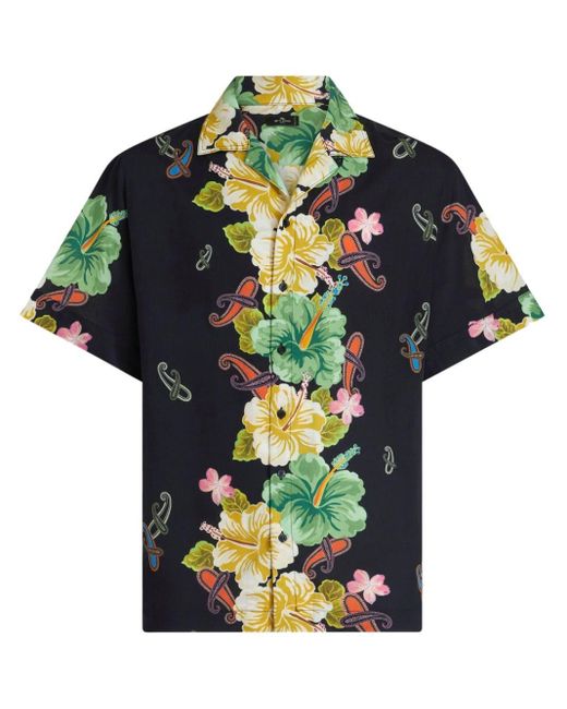 Etro Green Floral-print Cotton Shirt for men