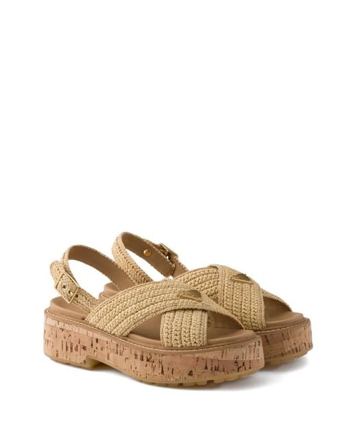 Prada Brown Crochet-Strap Sandals
