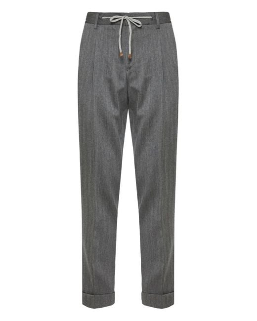 Barba Napoli Gray Pleated-Drawstring Trousers for men