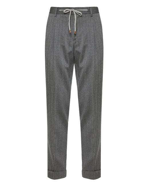 Barba Napoli Gray Pleated-Drawstring Trousers for men