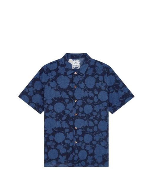 Paul Smith Blue Floral-Print Short-Sleeve Shirt for men