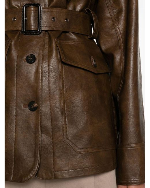 LVIR Brown Belted Faux-leather Shirt Jacket