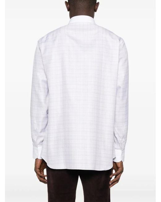 Brioni Geruit Overhemd Met Contrasterende Kraag in het White voor heren