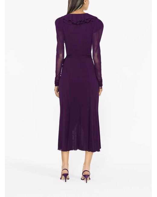 Philosophy Di Lorenzo Serafini Purple Ruffle-Detailing Long-Sleeve Dress