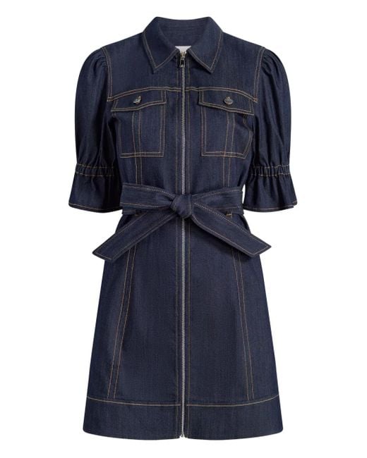 Cinq À Sept Blue Holly Denim Puff-Sleeve Mini Dress