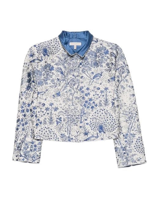 Shiatzy Chen Blue Scape-Of-Curve Cropped Jacket