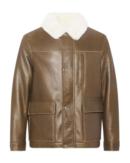 Yves Salomon Brown Shearling Collar Leather Jacket for men