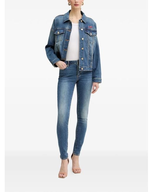 ARMANI EXCHANGE Blue Button Logo-Embroidered Jacket