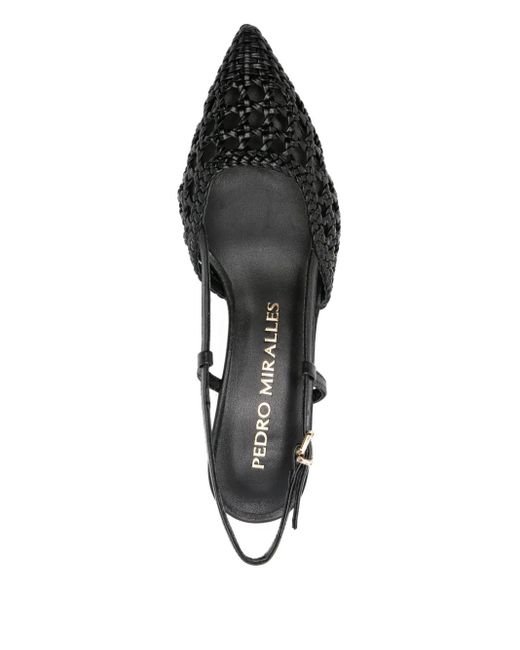 Pedro Miralles Black 60Mm Mantua Woven Slingback Pumps