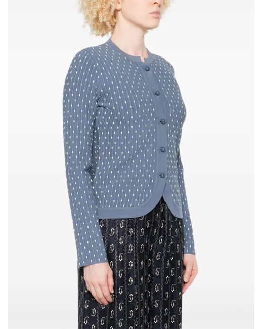 Emporio Armani Blue Dot-Pattern Ribbed Cardigan
