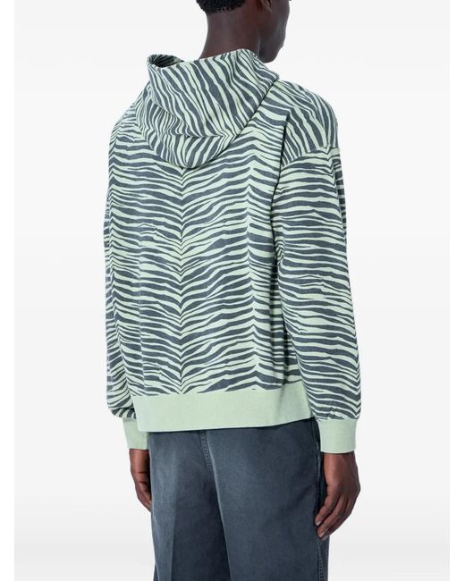 Visvim Blue Zebra-Pattern Zip-Up Hoodie for men