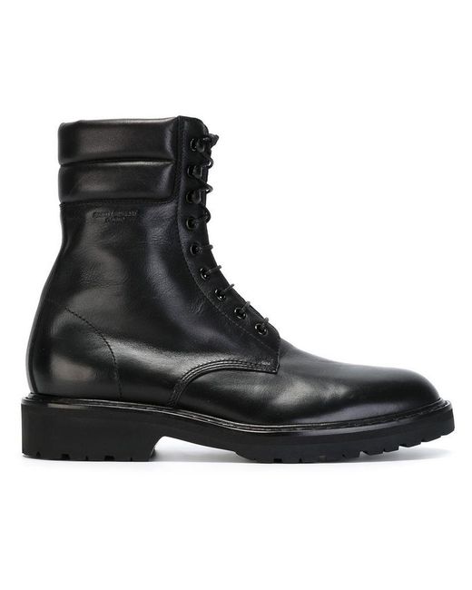 Saint Laurent Black Combat Leather Ankle Boots for men