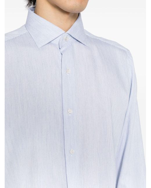 Brioni White Striped Cotton-cashmere Blend Shirt for men