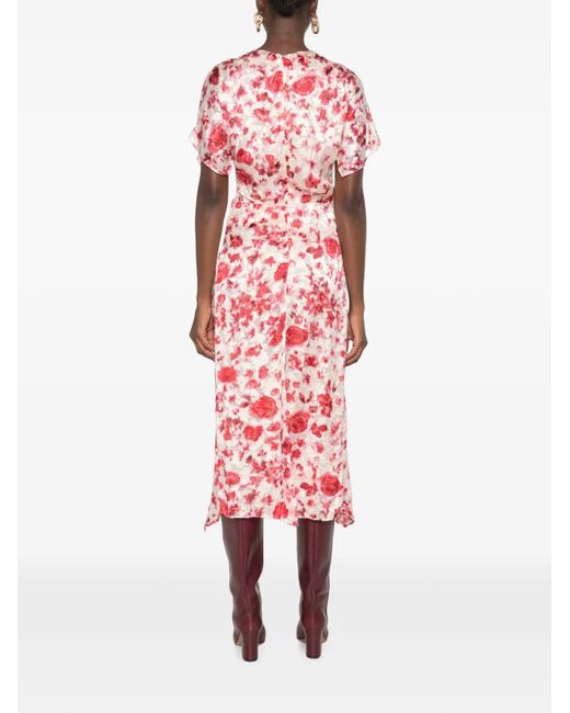Isabel Marant White Herva Floral-Print Twisted-Detail Midi Dress