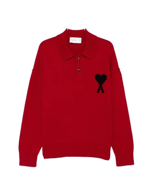 AMI Red Ami De Coeur Polo Shirt for men