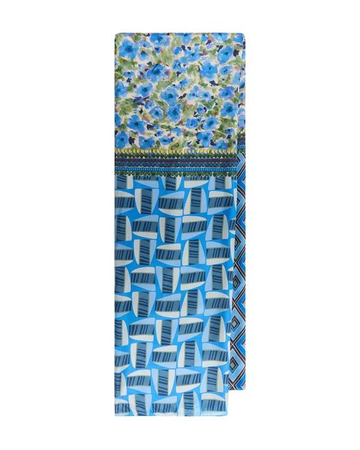 Maliparmi Blue Floral Geometric-Pattern Scarf