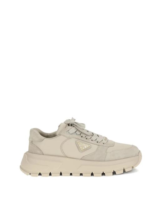 Prada White Prax 2.0 Triangle-Logo Sneakers