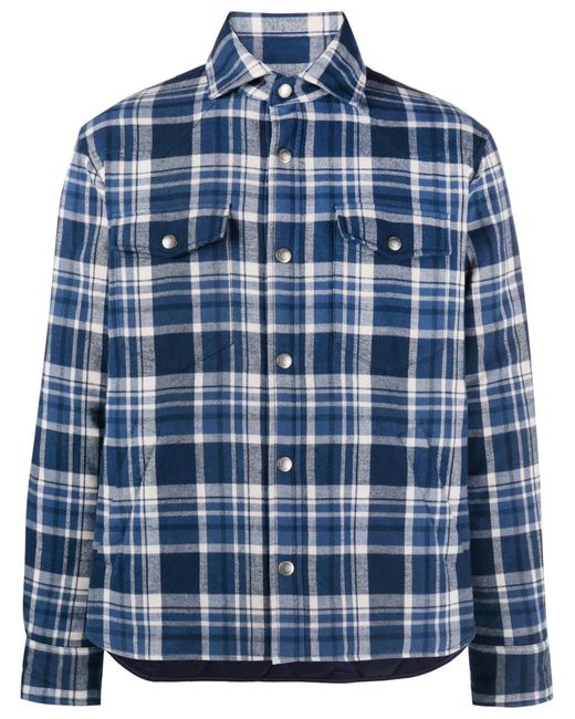 Brunello Cucinelli Blue Plaid-Check Padded Jacket for men