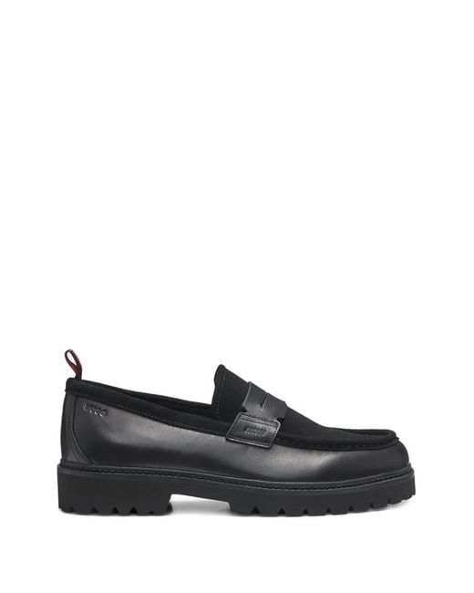 HUGO Black Panelled Leather Loafers for men