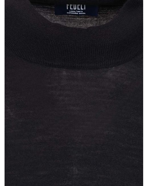 Fedeli Blue Virgin Wool Sweater for men