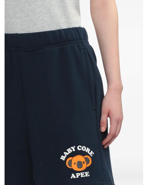 A Bathing Ape Blue Logo Graphic Shorts