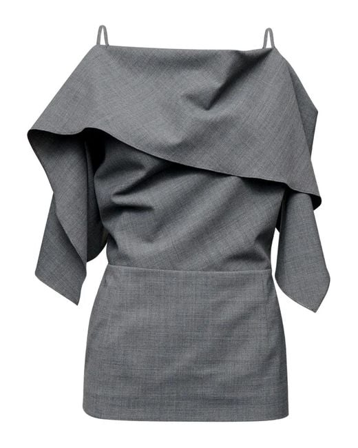 MM6 by Maison Margiela Gray Top Mit Rüschenriemen