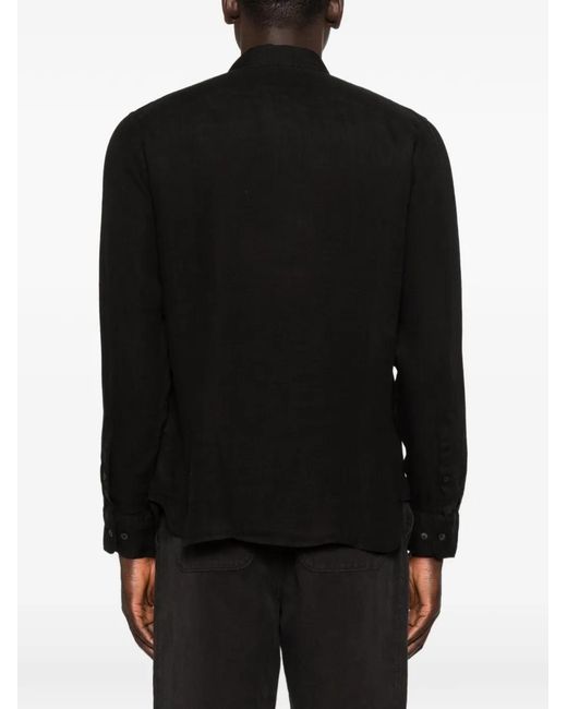 120% Lino Black Long-Sleeve Button-Up Shirt for men