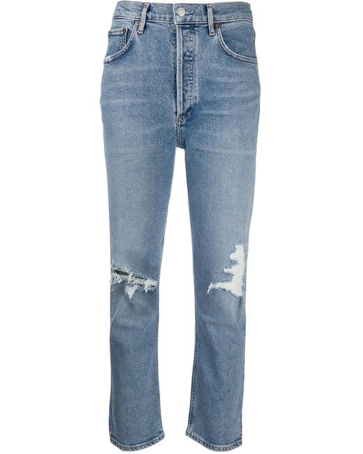 Agolde Blue Ripped High-Rise Cropped Jeans