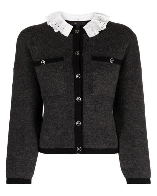 Maje Black Lace-collar Wool Cardigan