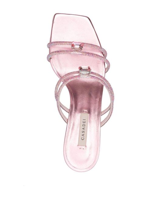 Casadei Pink Calypso 65mm Embellished Leather Mules