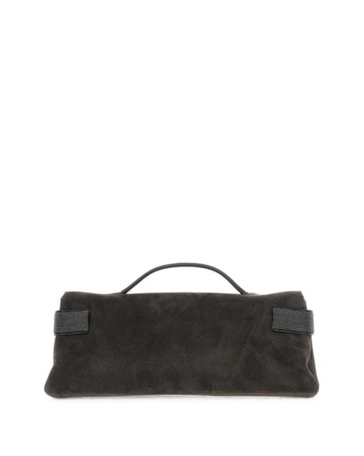Brunello Cucinelli Black Monili-Embellished Suede Clutch Bag