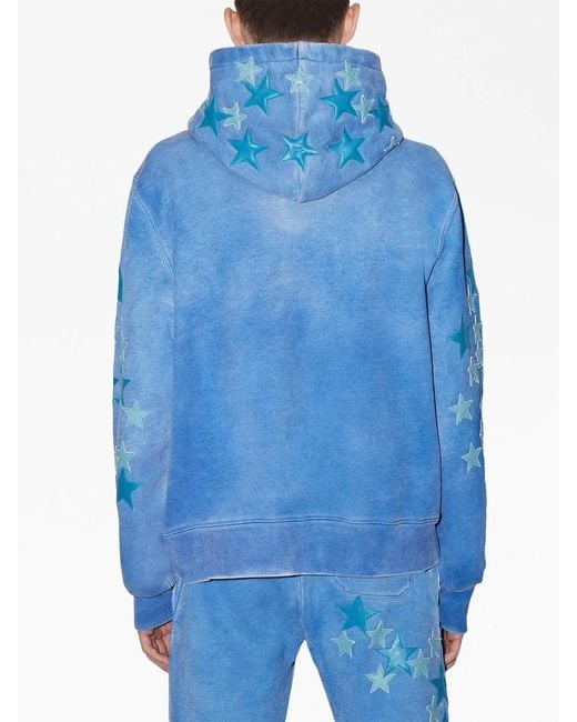 Amiri Blue Spray-Paint-Effect Cotton Hoodie for men