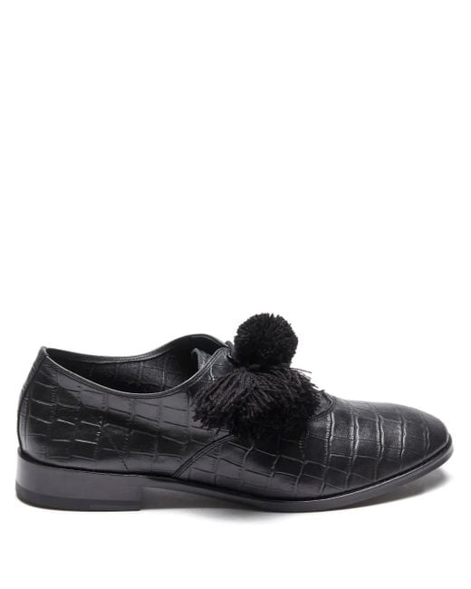 Suicoke Black Crocodile-Embossed Tassel Trainers