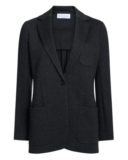 NELLS NELSON Black Geneve Single-Breasted Herringbone Blazer