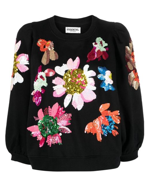 Essentiel Antwerp Black Enna Sequin-embellished Organic Cotton Sweatshirt