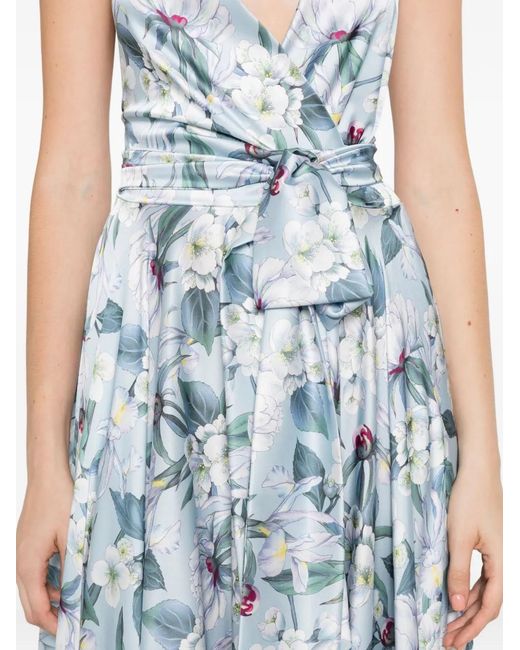 GIADA CURTI Blue Floral-Print Halterneck Dress