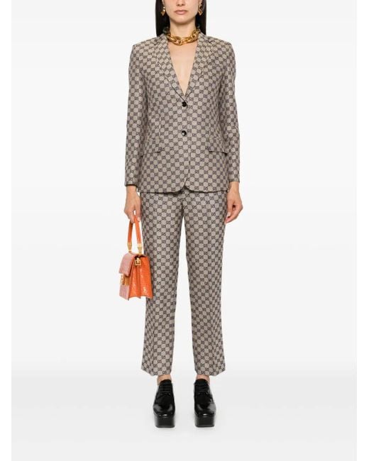 Gucci Brown GG-embroidered Single-breasted Blazer