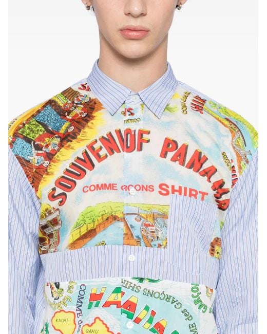 Comme des Garçons White Colour-Block Striped Shirt for men