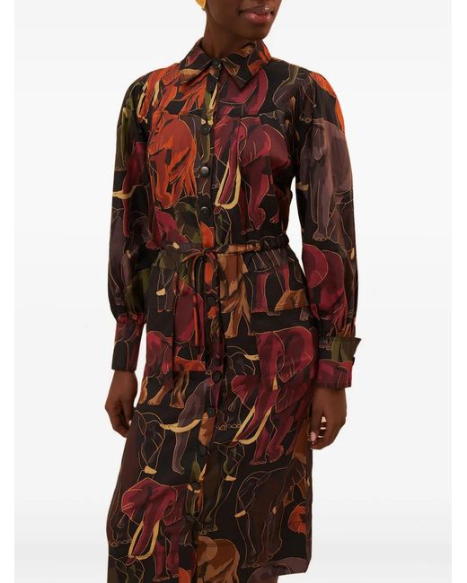 Farm Rio Red Elephant-Print Tie Midi Dress
