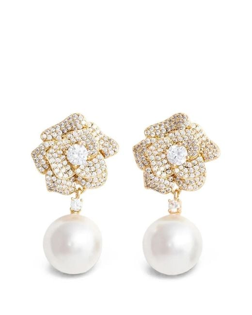 Self-Portrait White Crystal-Embellished Faux-Pearl Earrings
