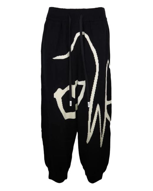 Haculla Black Graphic-Print Wool Trousers for men