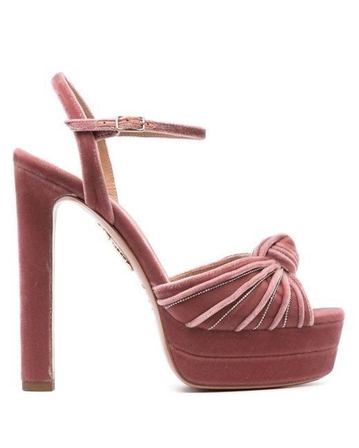 Aquazzura Pink Atelier Plateau 140 Platform Leather Sandals - Women's - Fabric/calf Leather