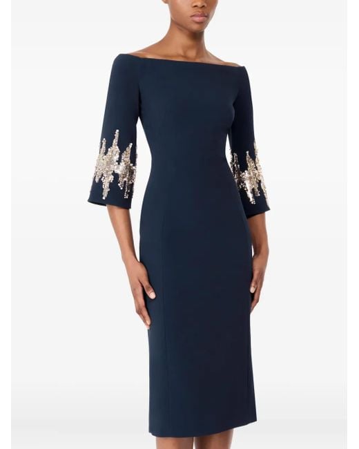 Jenny Packham Blue Aster Sequin-Embellished Midi Dress