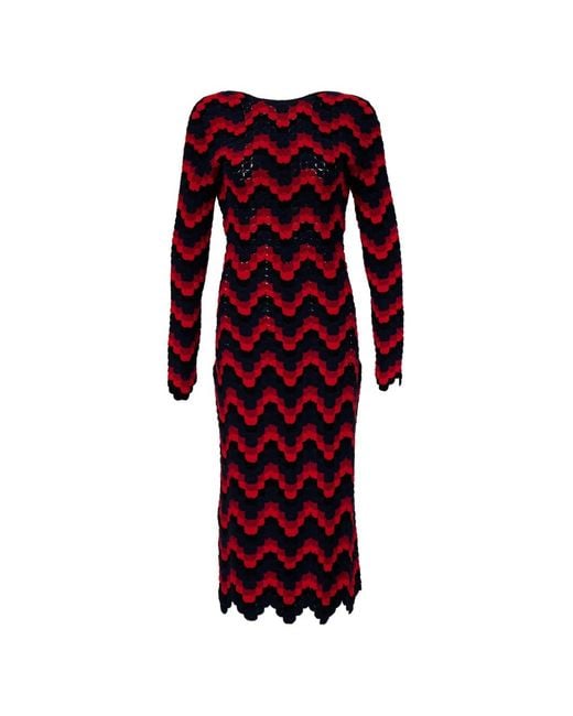 Escvdo Red Ursula Wave-Pattern Crochet Maxi Dress