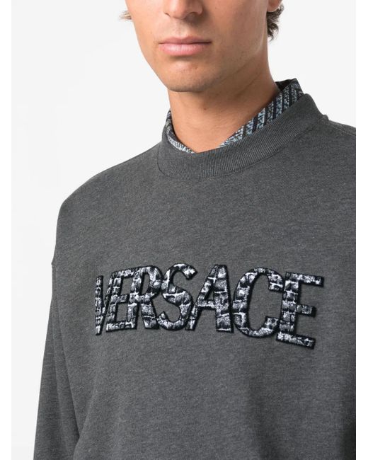 Versace Gray Logo-Patch Cotton Sweatshirt for men