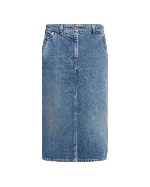 Elie Saab Blue Washed-Denim Pencil Midi Skirt