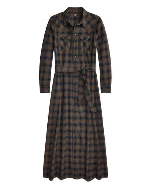 Rrl Robe RRL Plaid Tie-Waist Midi Dress in Black | Lyst