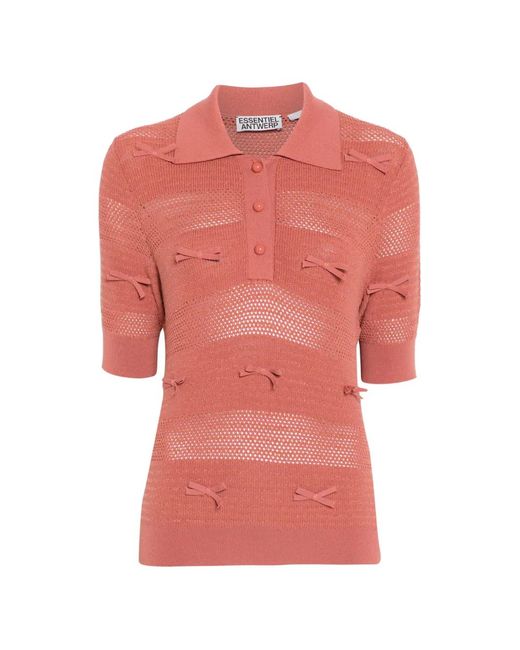 Essentiel Antwerp Pink Jarts Bow-Detail Polo Shirt